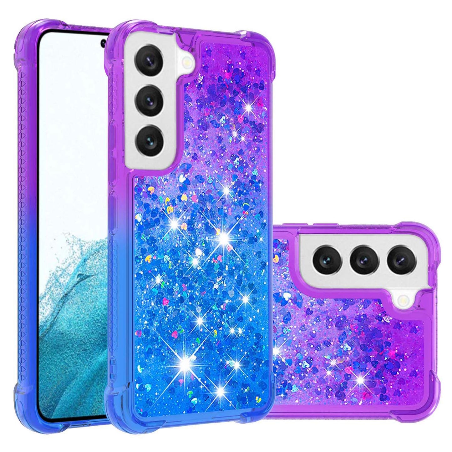 Samsung Galaxy S23 Gradient Quicksand Series Bling Liquid TPU Case, Purple&Blue