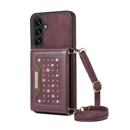 Crossbody Strap Bling Glitter Leather Flip Case for Samsung Galaxy S24, Red