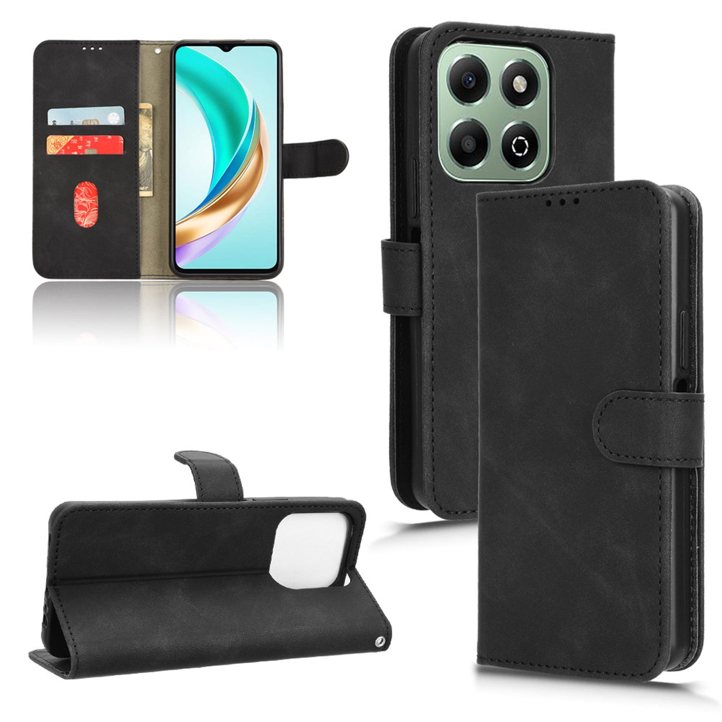 Wallet Case with Card Holder Flip Magnetic Protective Cover for Honor X6b, Black