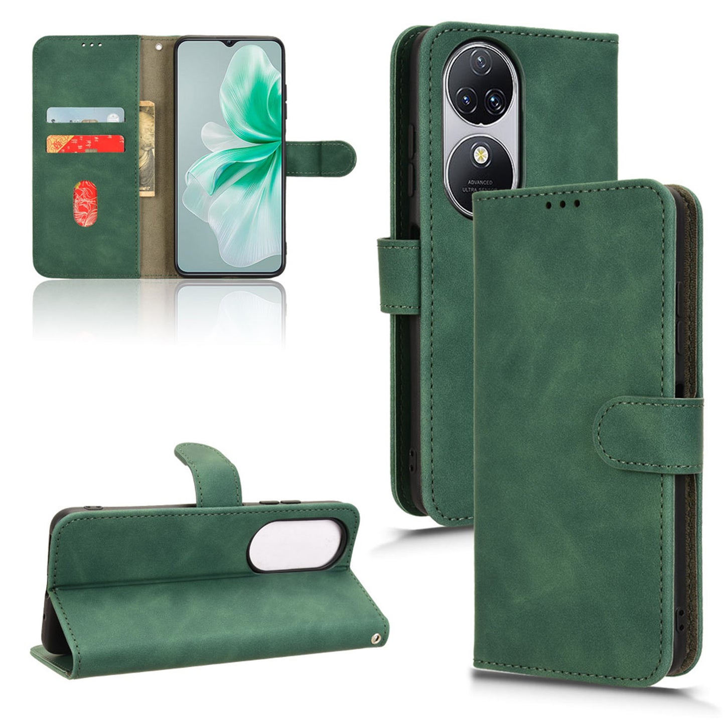 Wallet Case with Card Holder Flip Magnetic Protective Cover for Oukitel C38, Green