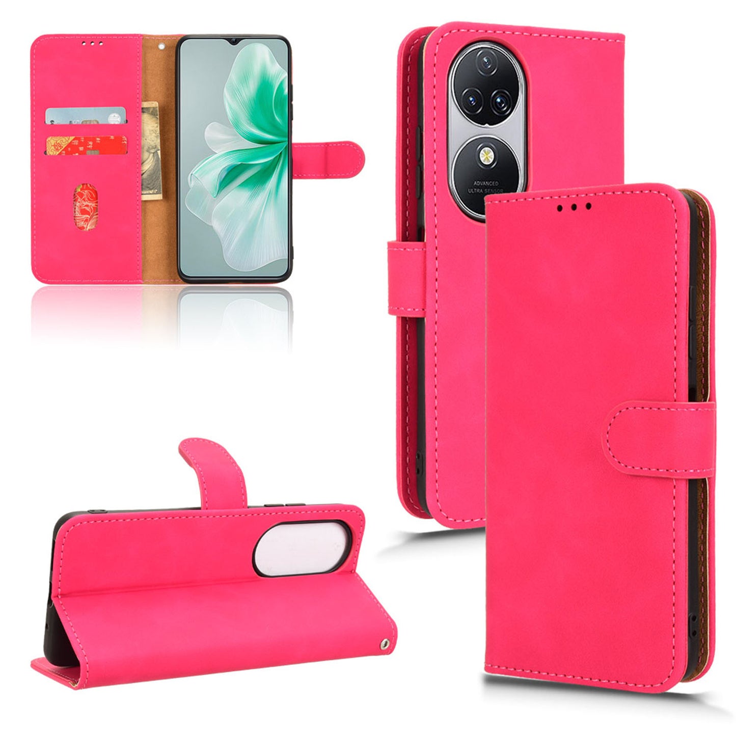 Wallet Case with Card Holder Flip Magnetic Protective Cover for Oukitel C38, Pink