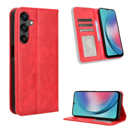 Samsung Galaxy A25 5G Flip Folio Case with Card Holder Hidden Magnetic, Red