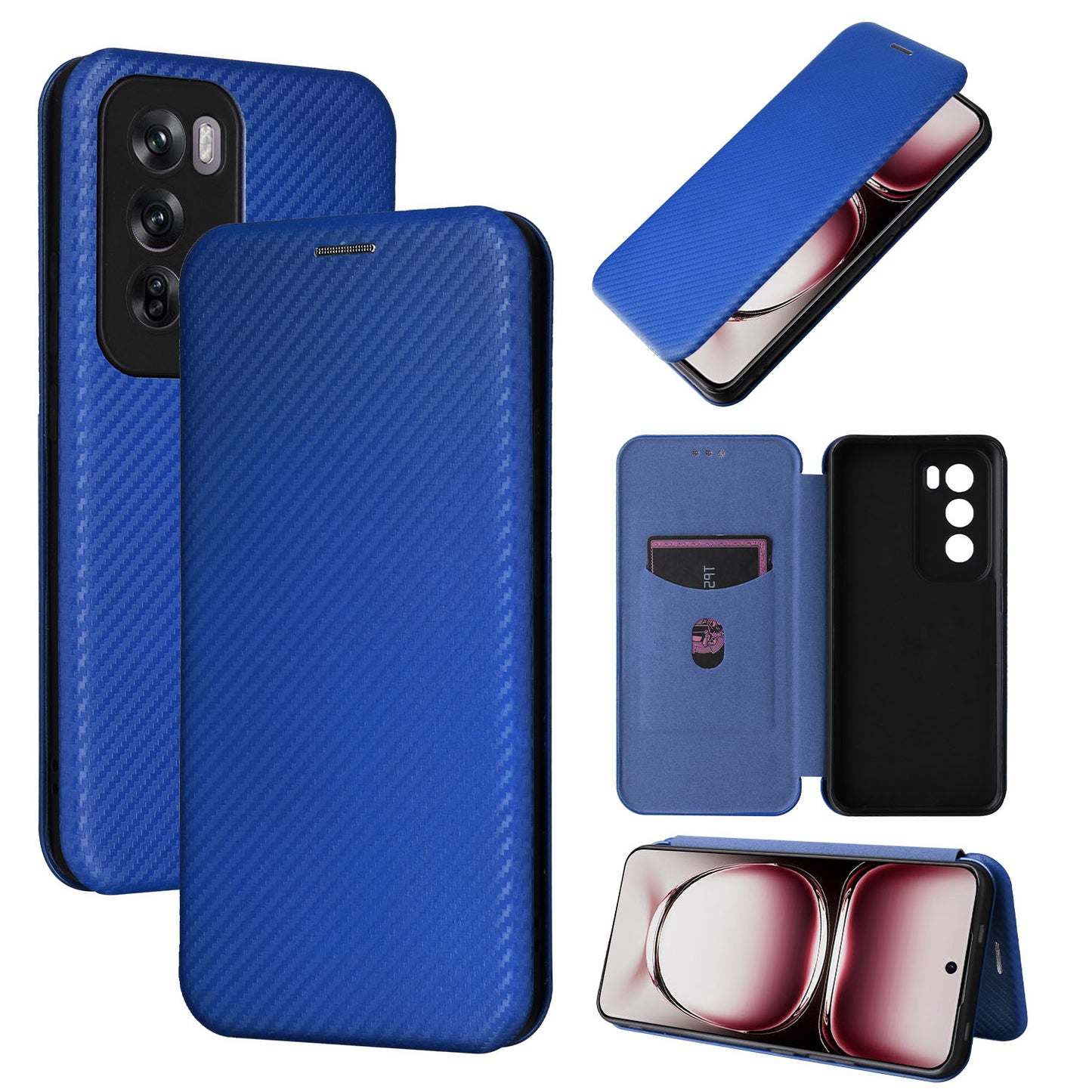 Carbon Fiber Flip Case for OPPO Reno12 Pro 5G, Blue