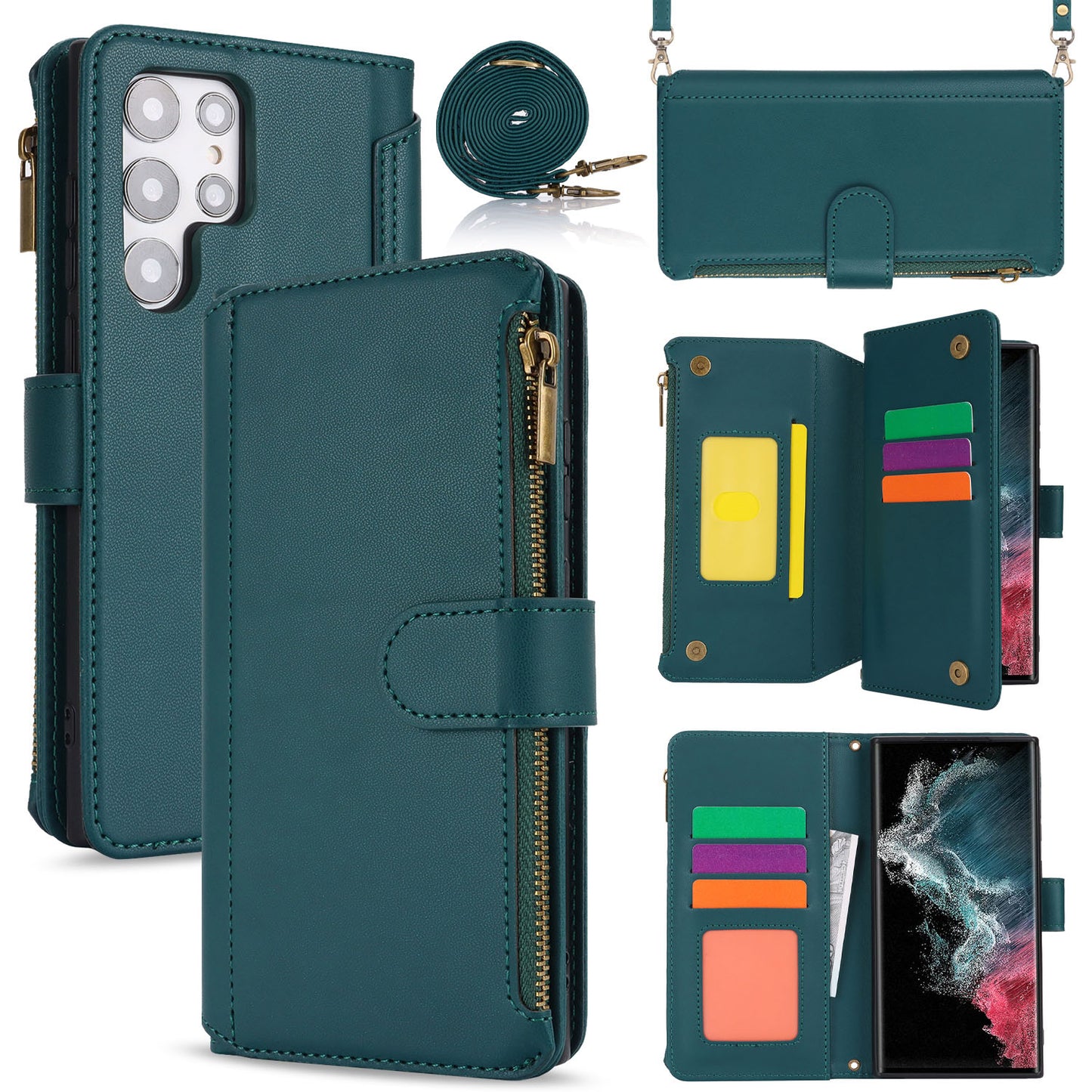 for Samsung Galaxy S22 Ultra Wallet Case with RFID Blocking, Green