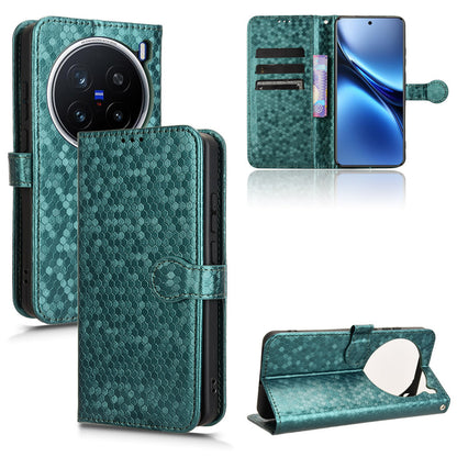 Slim Flip Polka-Dots Phone Case with Card Holder for Samsung VIVO X200 Pro, Green