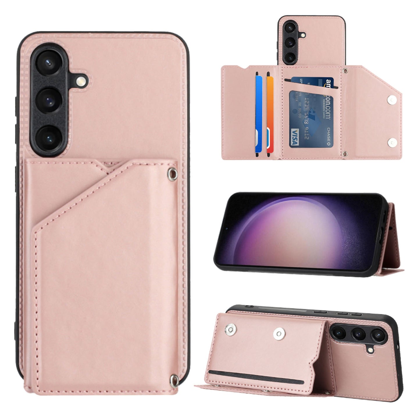 PU Leather Flip Shockproof Protective Cover for Samsung Galaxy S24, Rose Gold