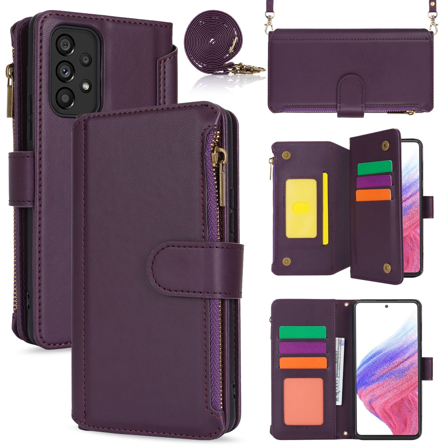 for Samsung Galaxy A53 5G Wallet Case with RFID Blocking, Purple