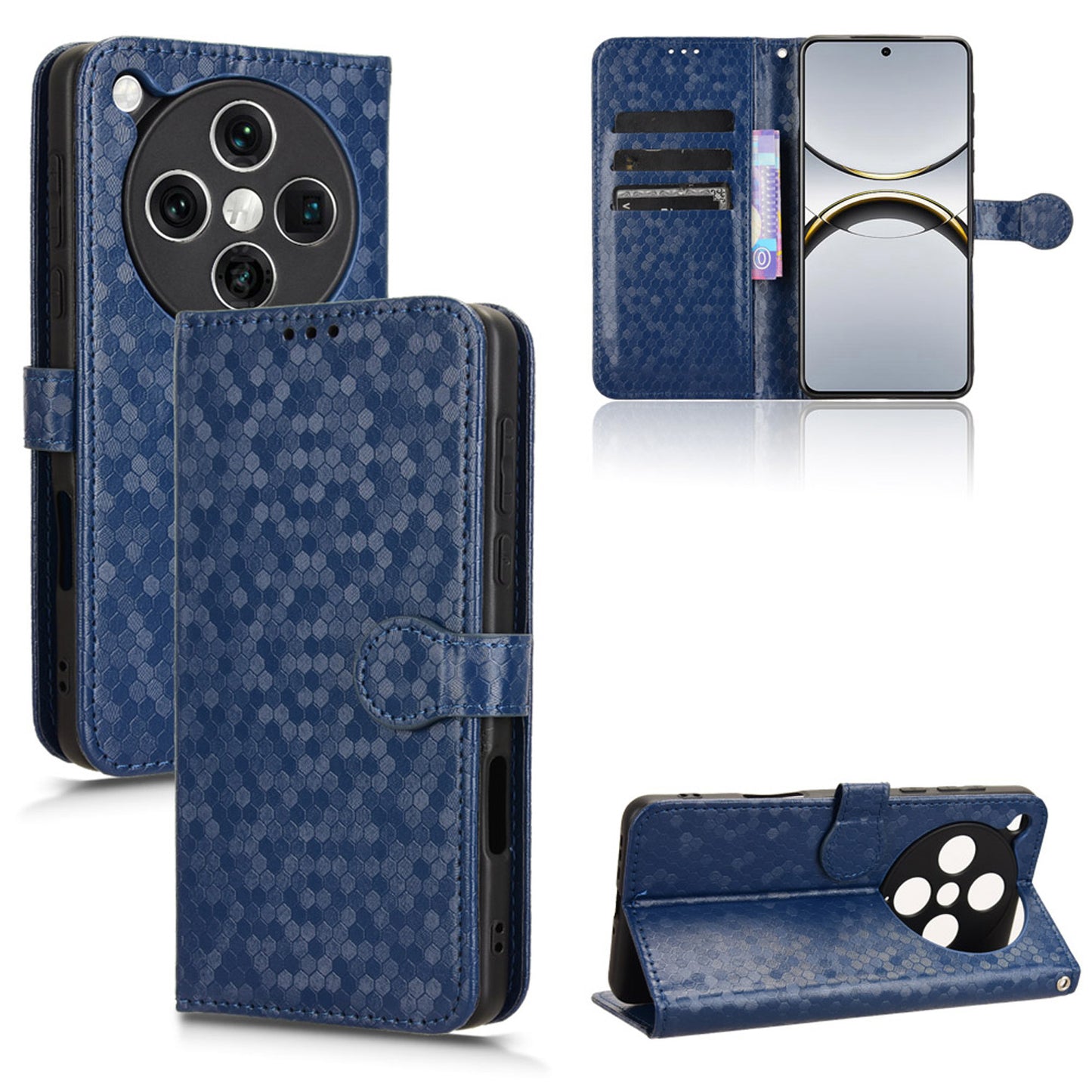 Slim Flip Polka-Dots Phone Case with Card Holder for OPPO Find X8 Pro, Blue