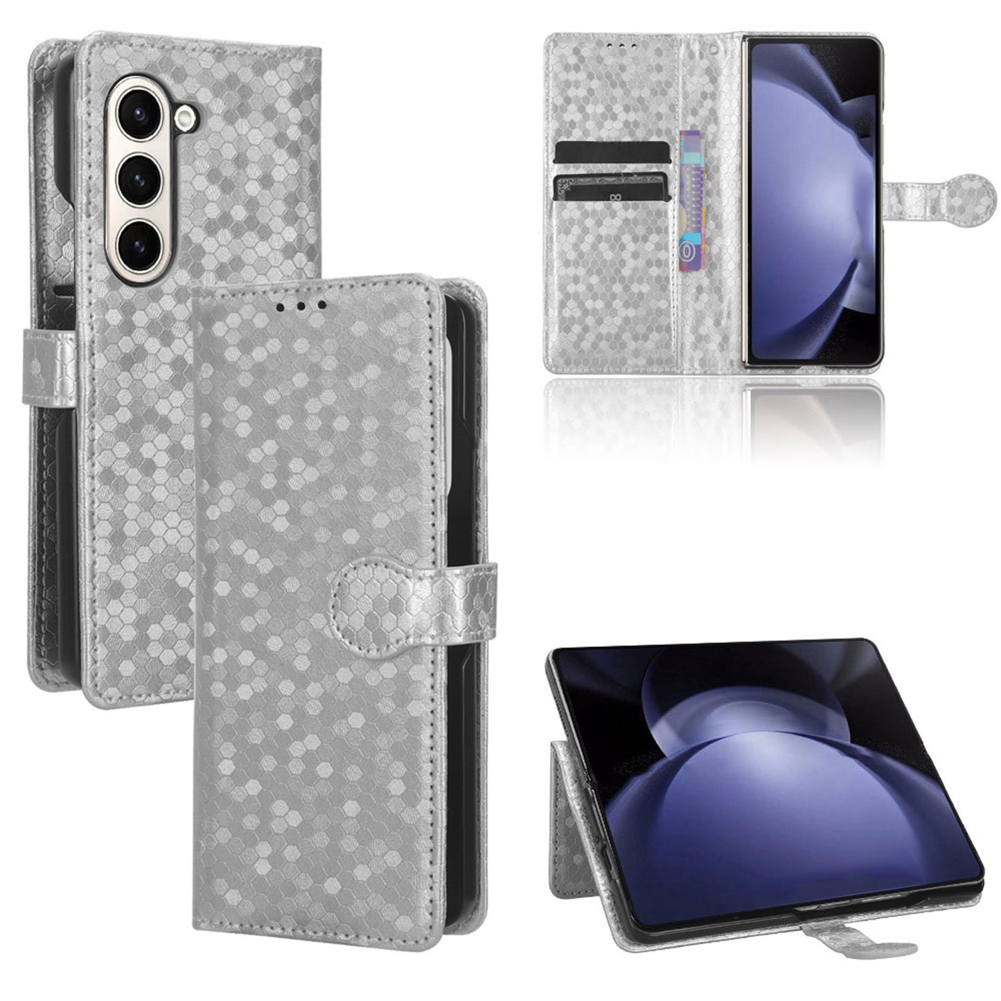 Slim Flip Polka-Dots Phone Case with Card Holder for Samsung Galaxy Z Fold6, Silver