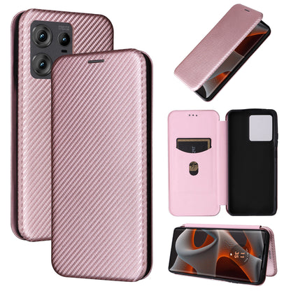 Carbon Fiber Flip Case for Motorola Edge 50 Pro, Rose Gold