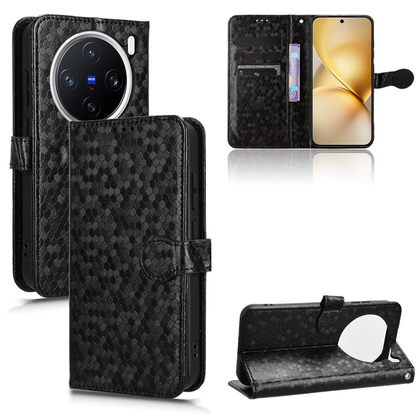 Slim Flip Polka-Dots Phone Case with Card Holder for VIVO X200 Pro Mini, Black