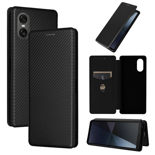 Carbon Fiber Flip Case for Sony Xperia 10 VI 2024, Black