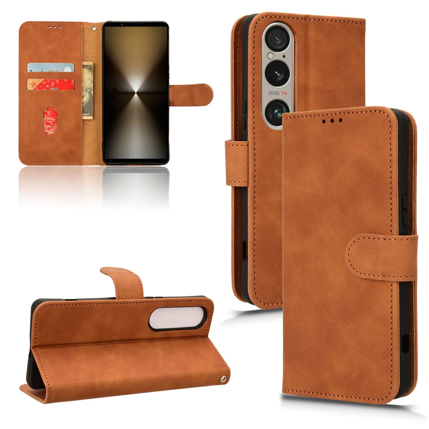 Wallet Case with Card Holder Flip Magnetic Protective Cover for Sony Xperia 1 VI 2024, Brown