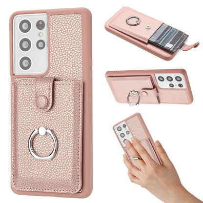 for Samsung Galaxy S21 Ultra 5G Wallet Case with Card Holder, Rose Gold