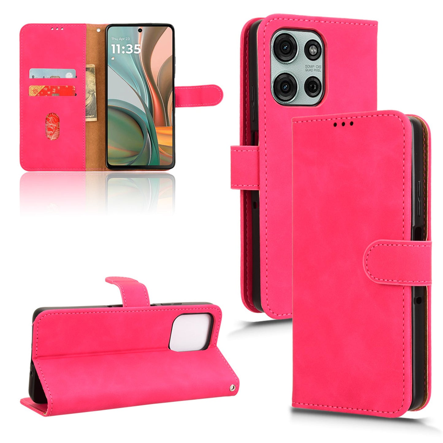 Wallet Case with Card Holder Flip Magnetic Protective Cover for Moto G75 5G, Pink