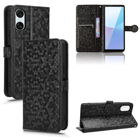 Slim Flip Polka-Dots Phone Case with Card Holder for Sony Xperia 10 VI 2024, Black