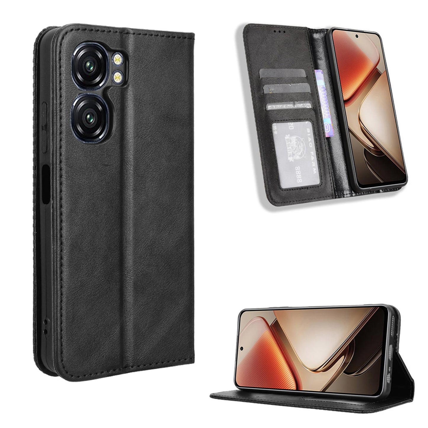 Oukitel C58 Pro Flip Folio Case with Card Holder Hidden Magnetic, Brown