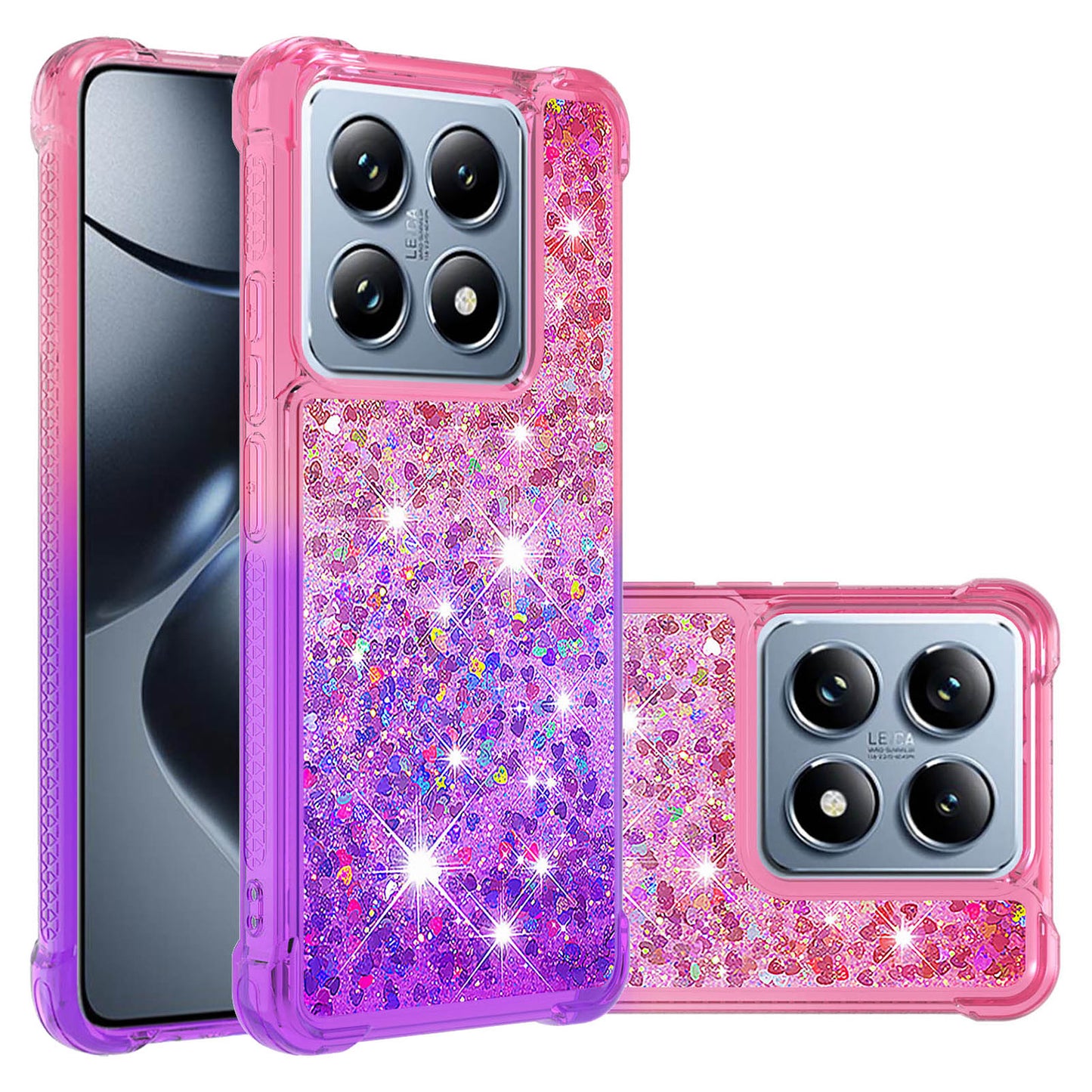 Xiaomi 14T Pro Gradient Quicksand Series Bling Liquid TPU Case, Pink&Purple