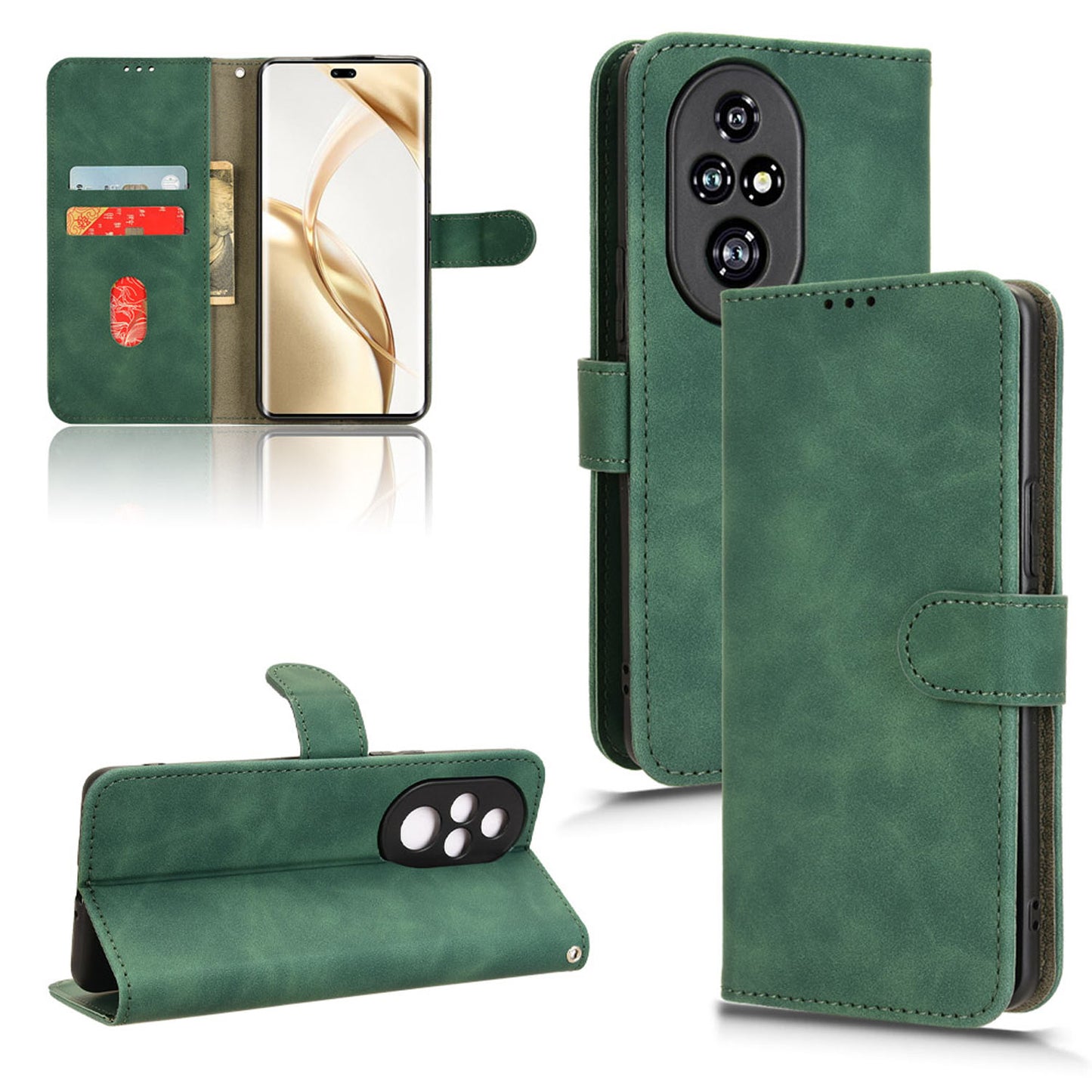 Wallet Case with Card Holder Flip Magnetic Protective Cover for Honor 200 Pro, Green