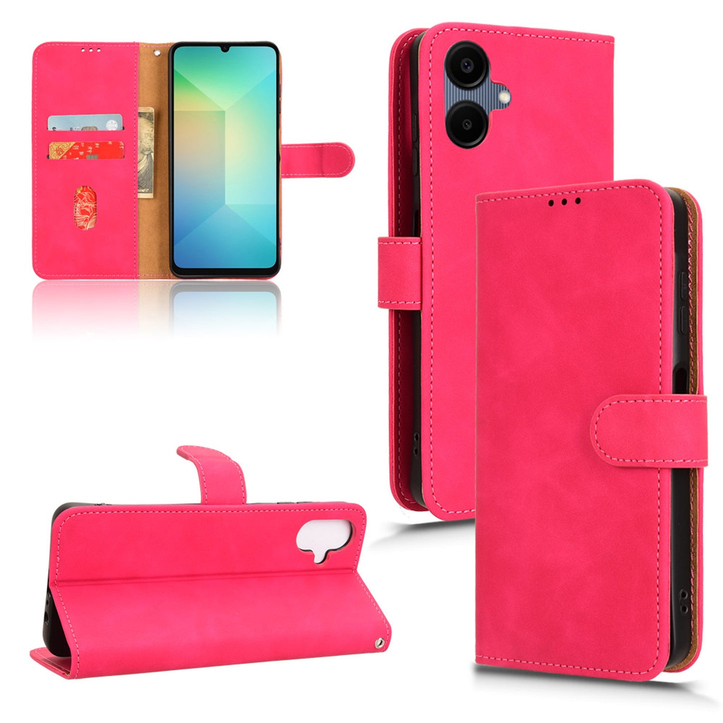 Wallet Case with Card Holder Flip Magnetic Protective Cover for Samsung Galaxy A06, Pink