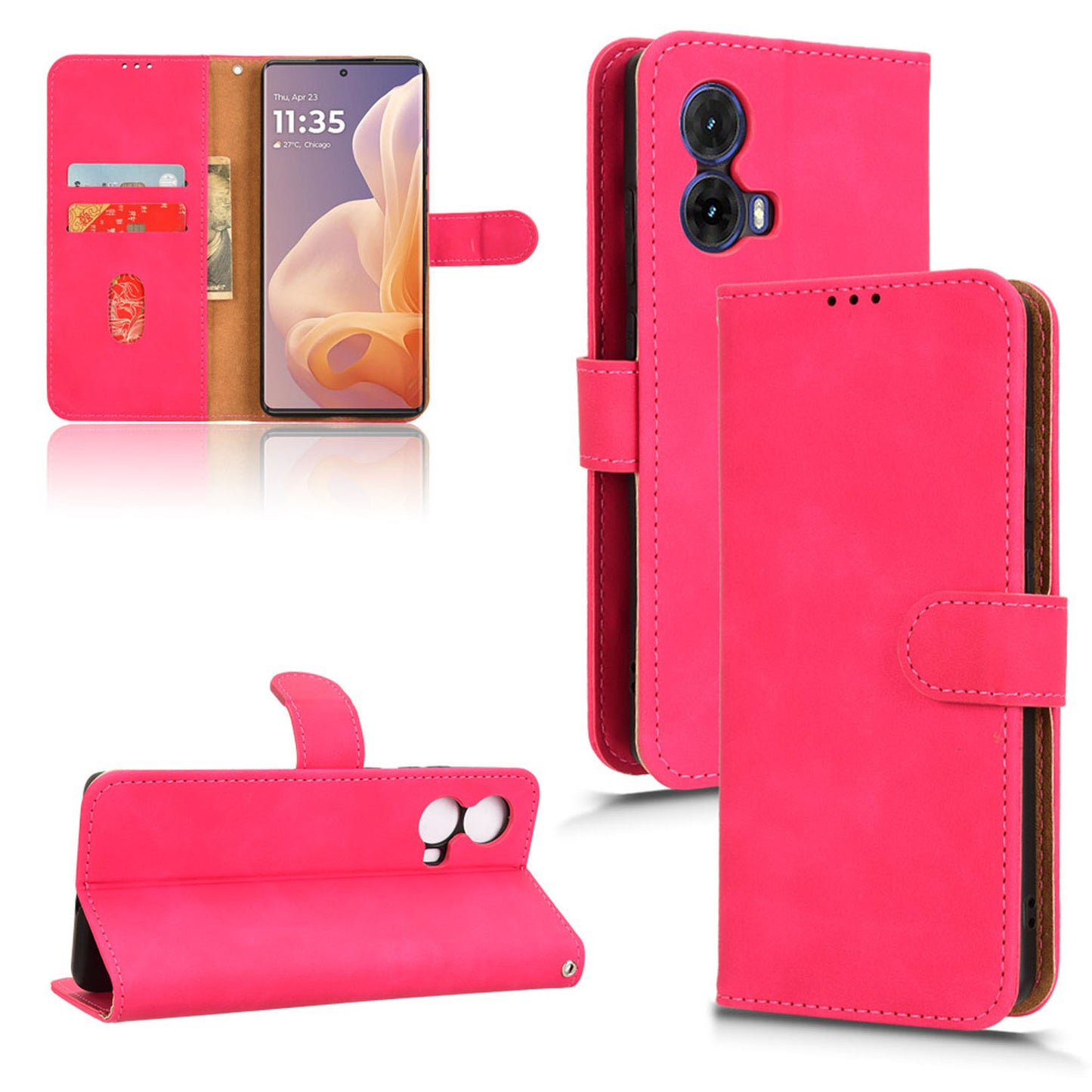 Wallet Case with Card Holder Flip Magnetic Protective Cover for Moto G85 5G, Pink