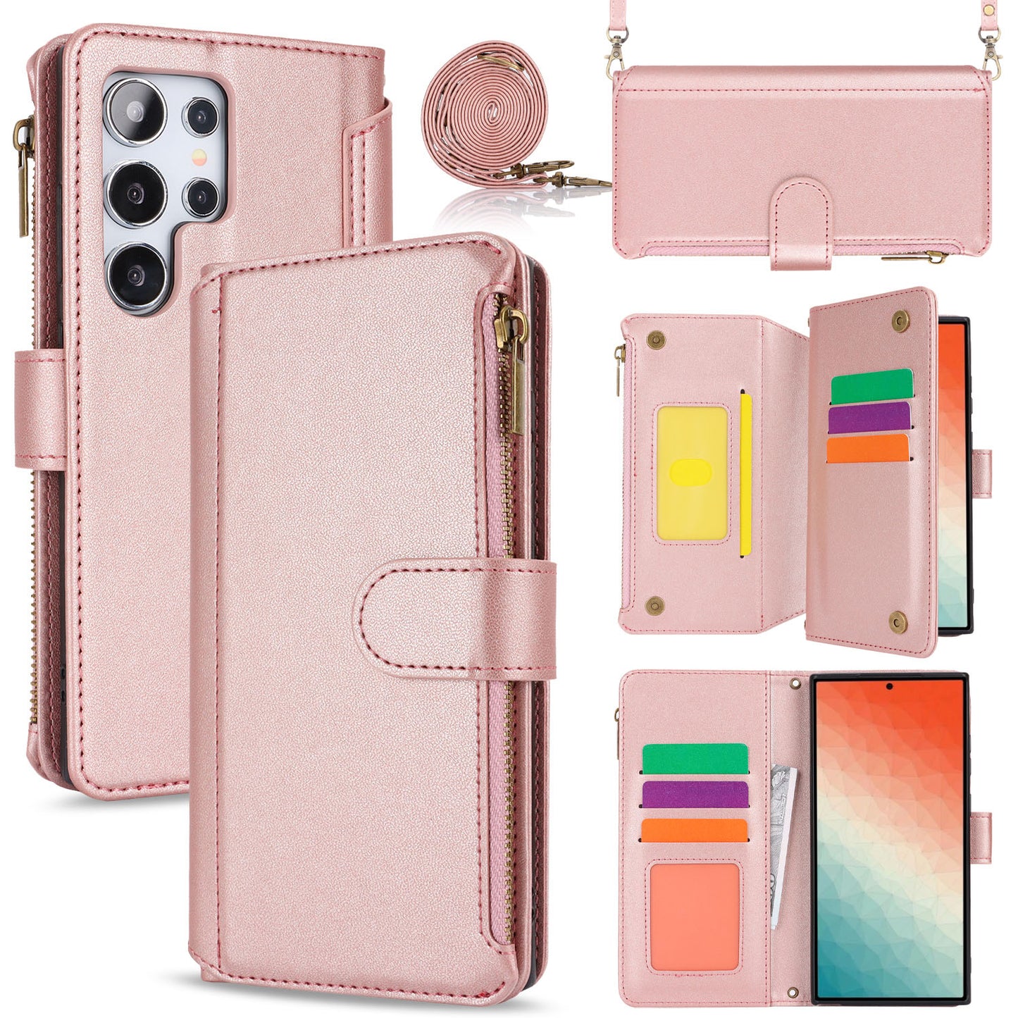 for Samsung Galaxy S24 Ultra Wallet Case with RFID Blocking, Rose Gold