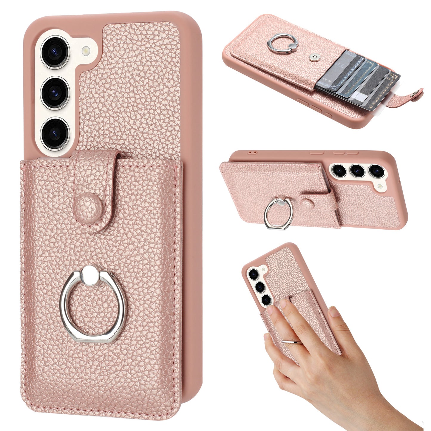 for Samsung Galaxy S23 Wallet Case with Card Holder, Rose Gold