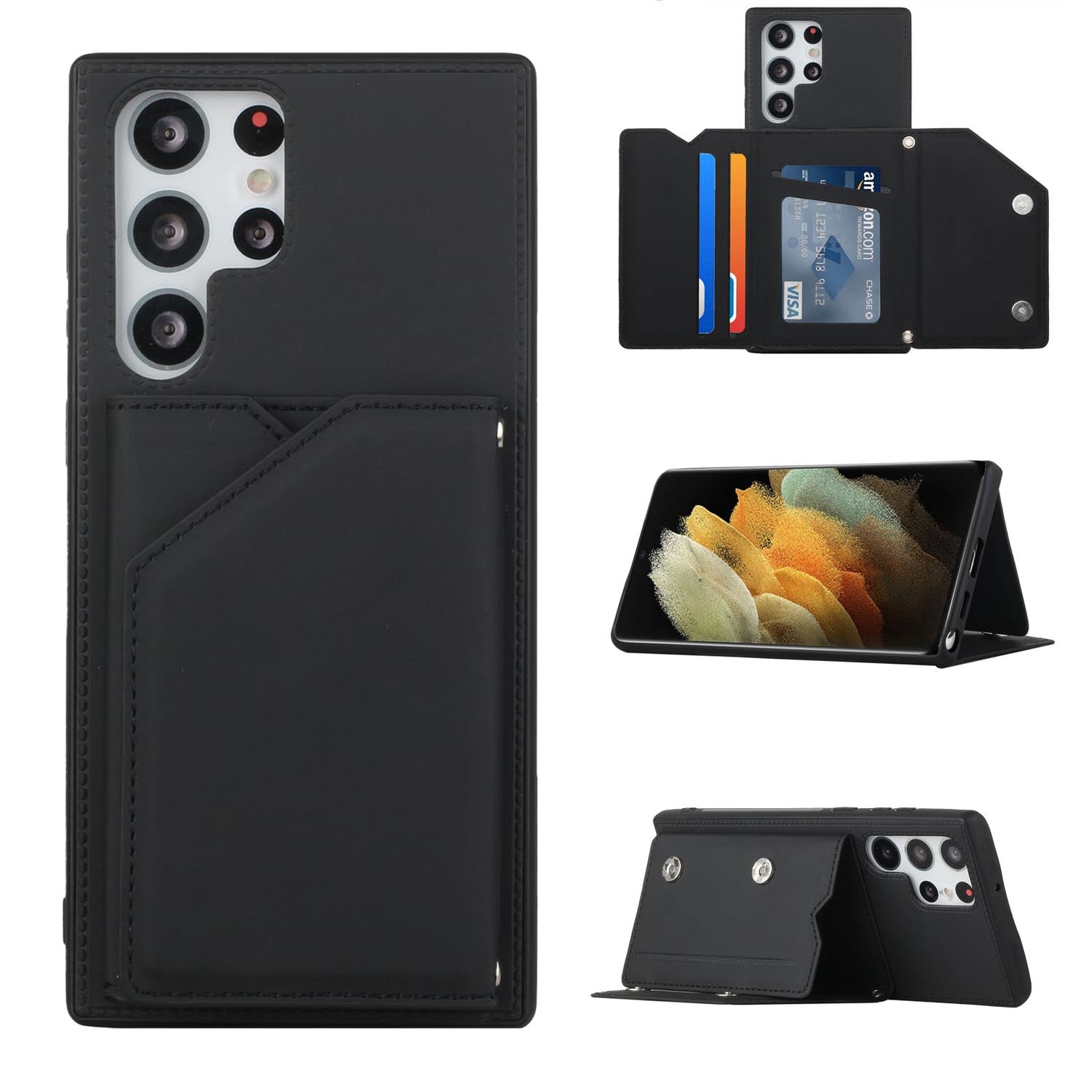 PU Leather Flip Shockproof Protective Cover for Samsung Galaxy S23 Ultra, Black