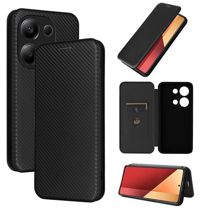 Carbon Fiber Flip Case for Xiaomi Redmi Note 13 Pro 4G, Black