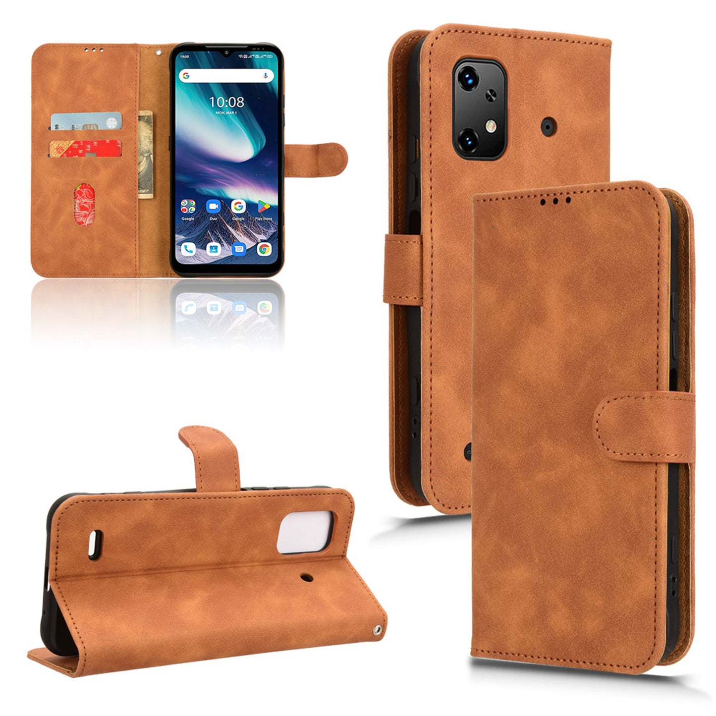 Wallet Case with Card Holder Flip Magnetic Protective Cover for UMIDIGI BISON X20, Brown