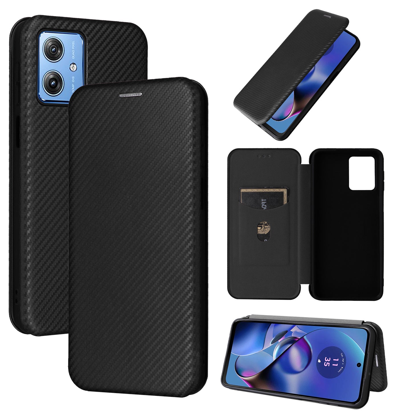 Carbon Fiber Flip Case for Moto G64 5G, Black