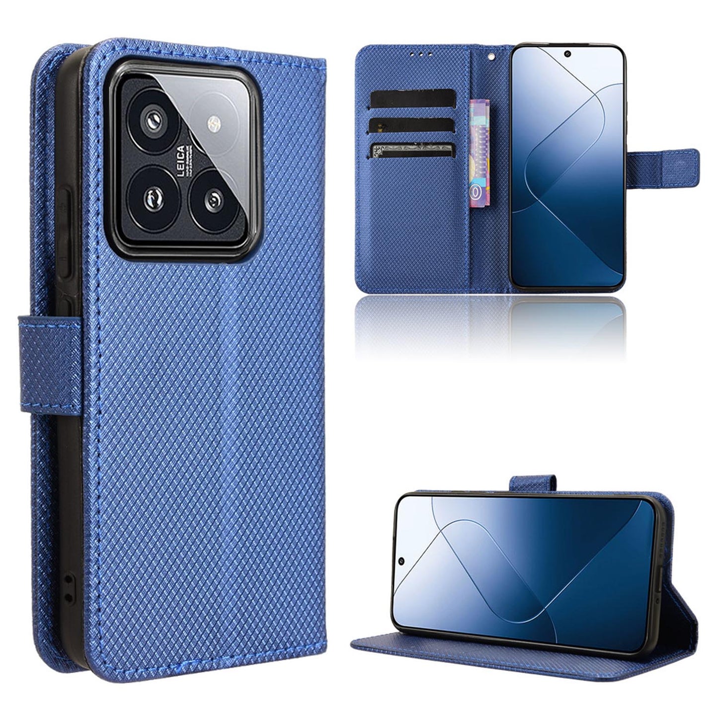 Wallet Case with Credit Card Holder PU Leather Flip Folio Phone Cover for Xiaomi 14, Blue