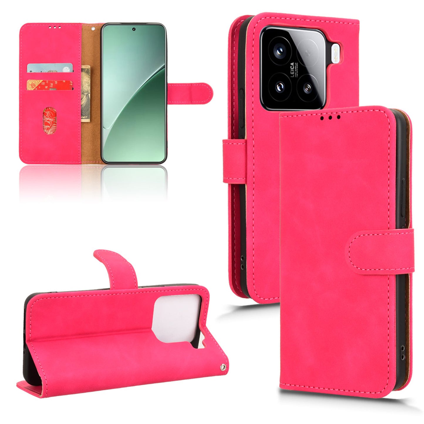 Wallet Case with Card Holder Flip Magnetic Protective Cover for Xiaomi 15 Pro, Pink