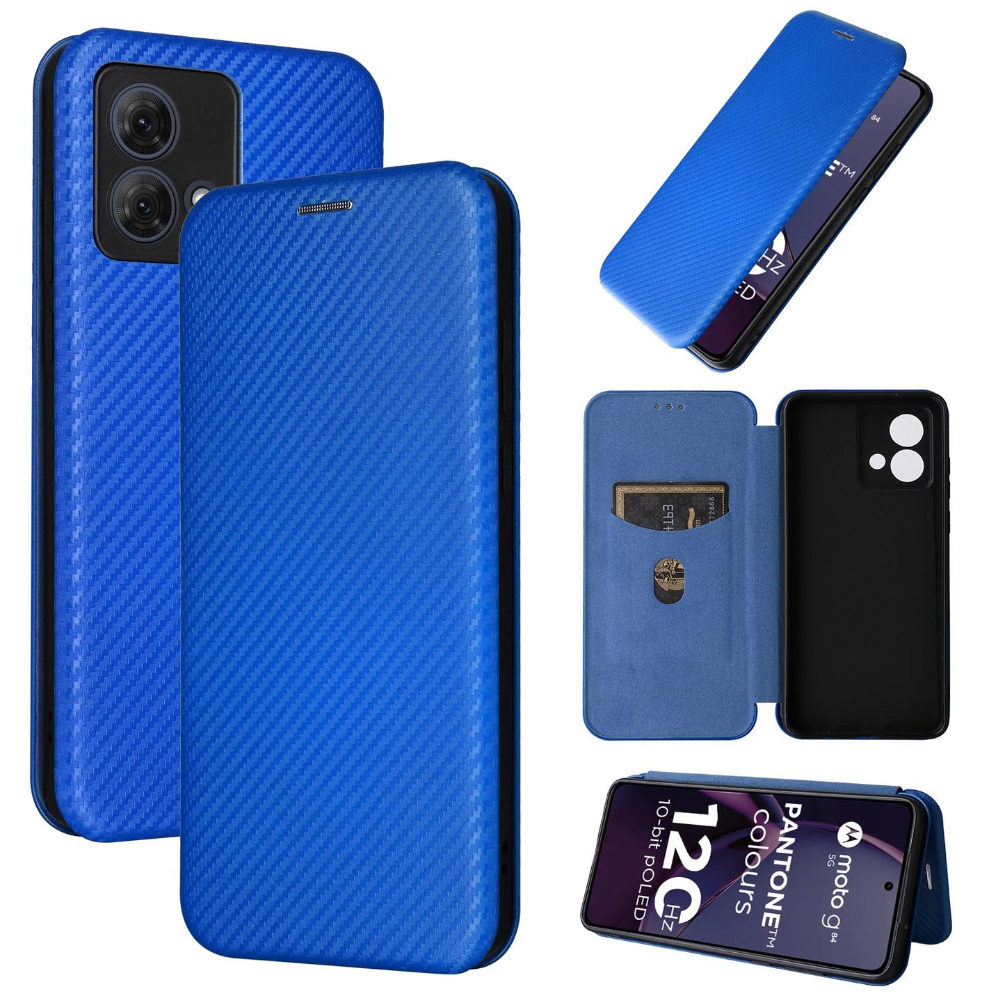 Carbon Fiber Flip Case for Moto G84 5G, Blue