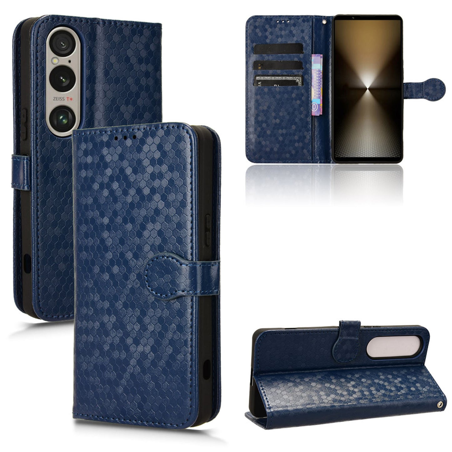 Slim Flip Polka-Dots Phone Case with Card Holder for Sony Xperia 1 VI 2024, Blue