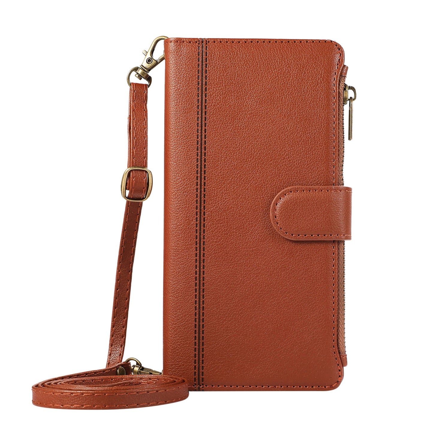 for Xiaomi Redmi Note 13 4G Wallet Case Crossbody Phone Case Zipper with Credit Card Holder, Brown