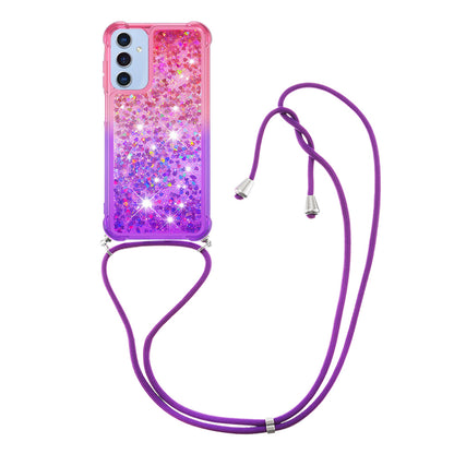 Samsung Galaxy A16 5G Gradient Quicksand Liquid Shockproof Case with Adjustable Lanyard, PINK&P&LANYARD