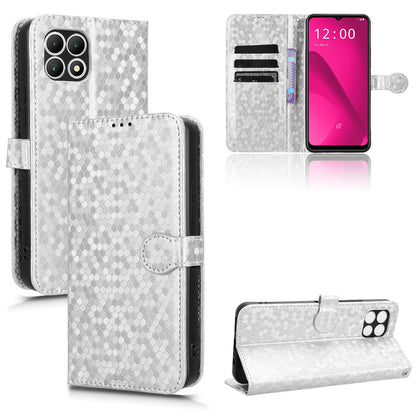 Slim Flip Polka-Dots Phone Case with Card Holder for T-Mobile REVVL 7 5G, Silver