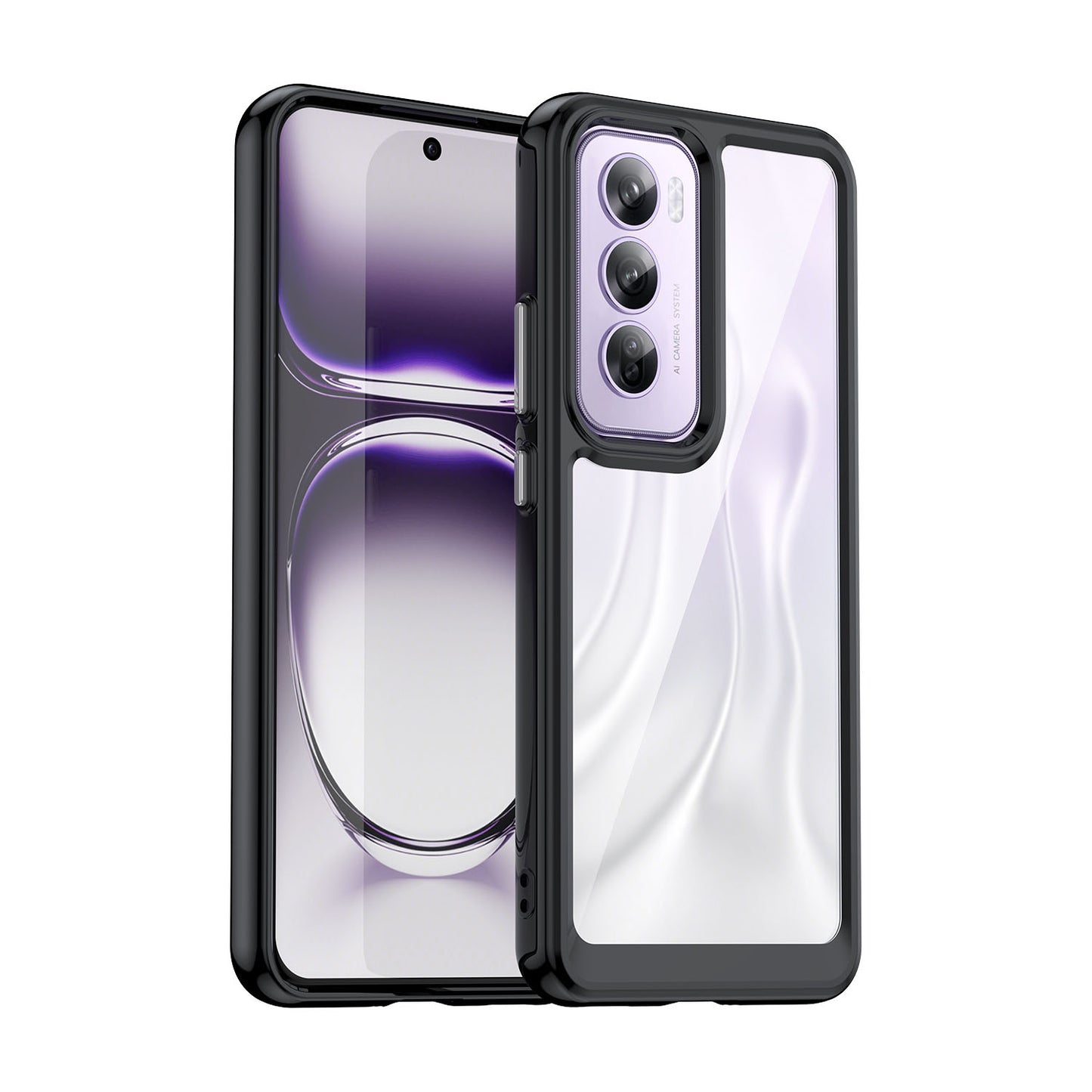 Hard Back Soft Bumper Protective Case for OPPO Reno12 Pro 5G, Black