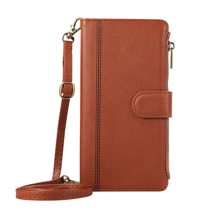 for Xiaomi Redmi Note 13 Pro 4G Wallet Case Crossbody Phone Case Zipper with Credit Card Holder, Brown