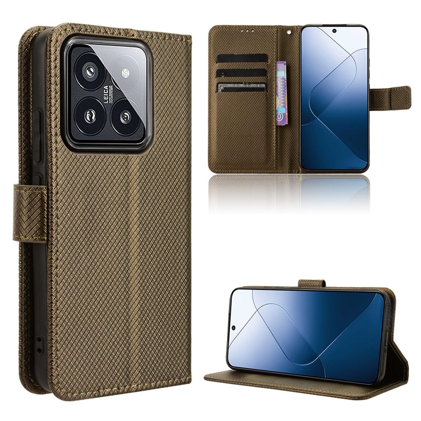 Wallet Case with Credit Card Holder PU Leather Flip Folio Phone Cover for Xiaomi 14, Bronzed