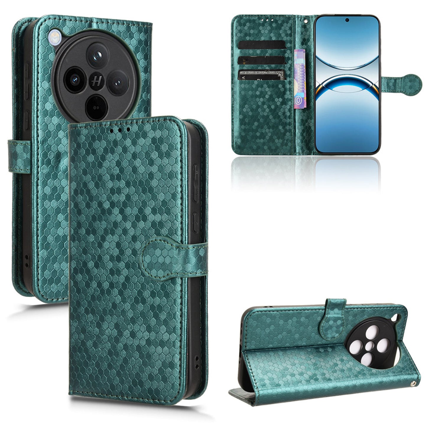 Slim Flip Polka-Dots Phone Case with Card Holder for OPPO Find X8, Green