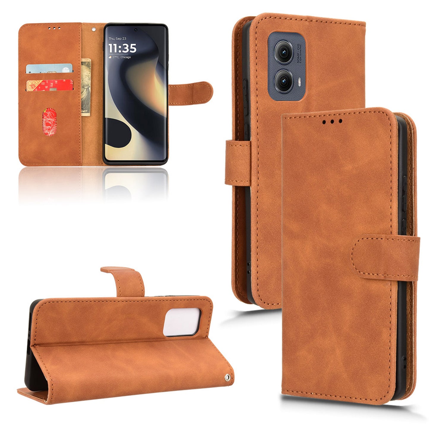 Wallet Case with Card Holder Flip Magnetic Protective Cover for Motorola Edge (2024), Brown