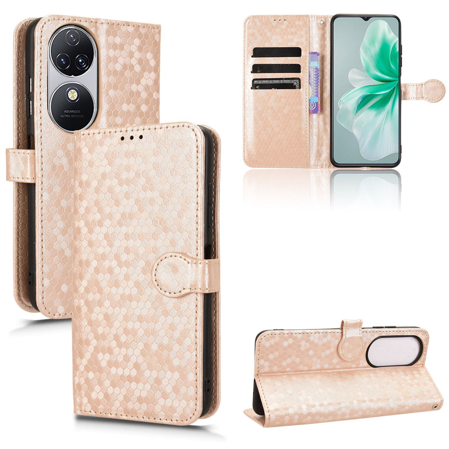 Slim Flip Polka-Dots Phone Case with Card Holder for Oukitel C38, Rose Gold