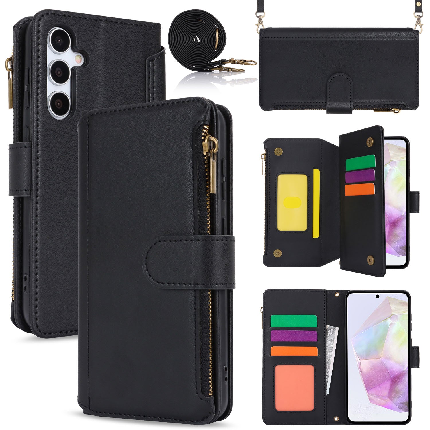 for Samsung Galaxy A55 5G Wallet Case with RFID Blocking, Black