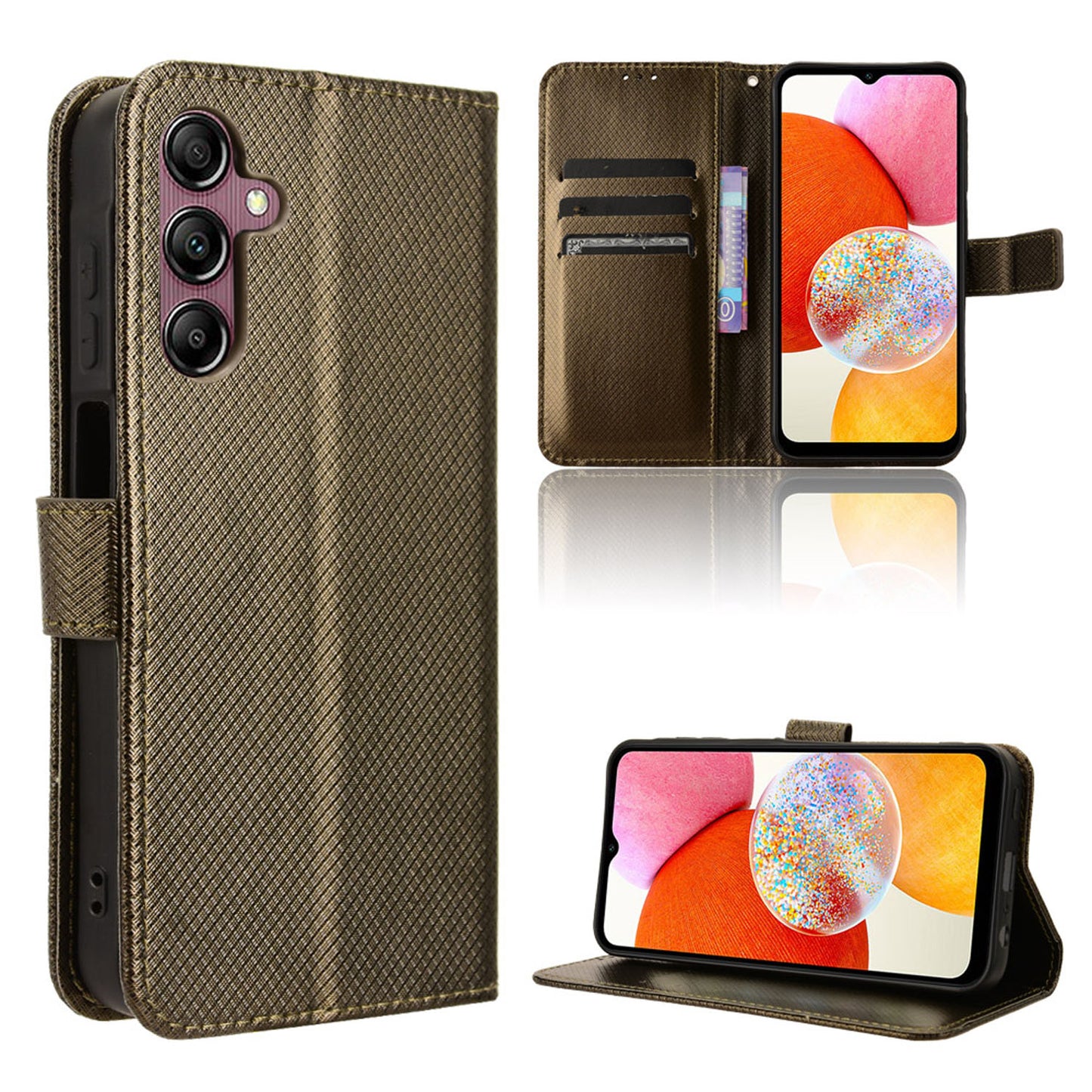 Wallet Case with Credit Card Holder PU Leather Flip Folio Phone Cover for Samsung Galaxy A15 5G, Bronzed