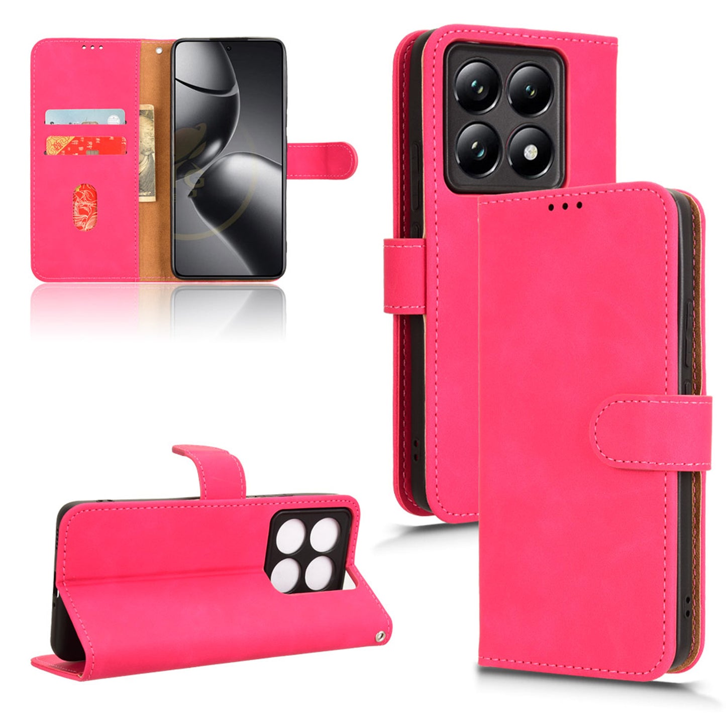 Wallet Case with Card Holder Flip Magnetic Protective Cover for Xiaomi 14T Pro, Pink