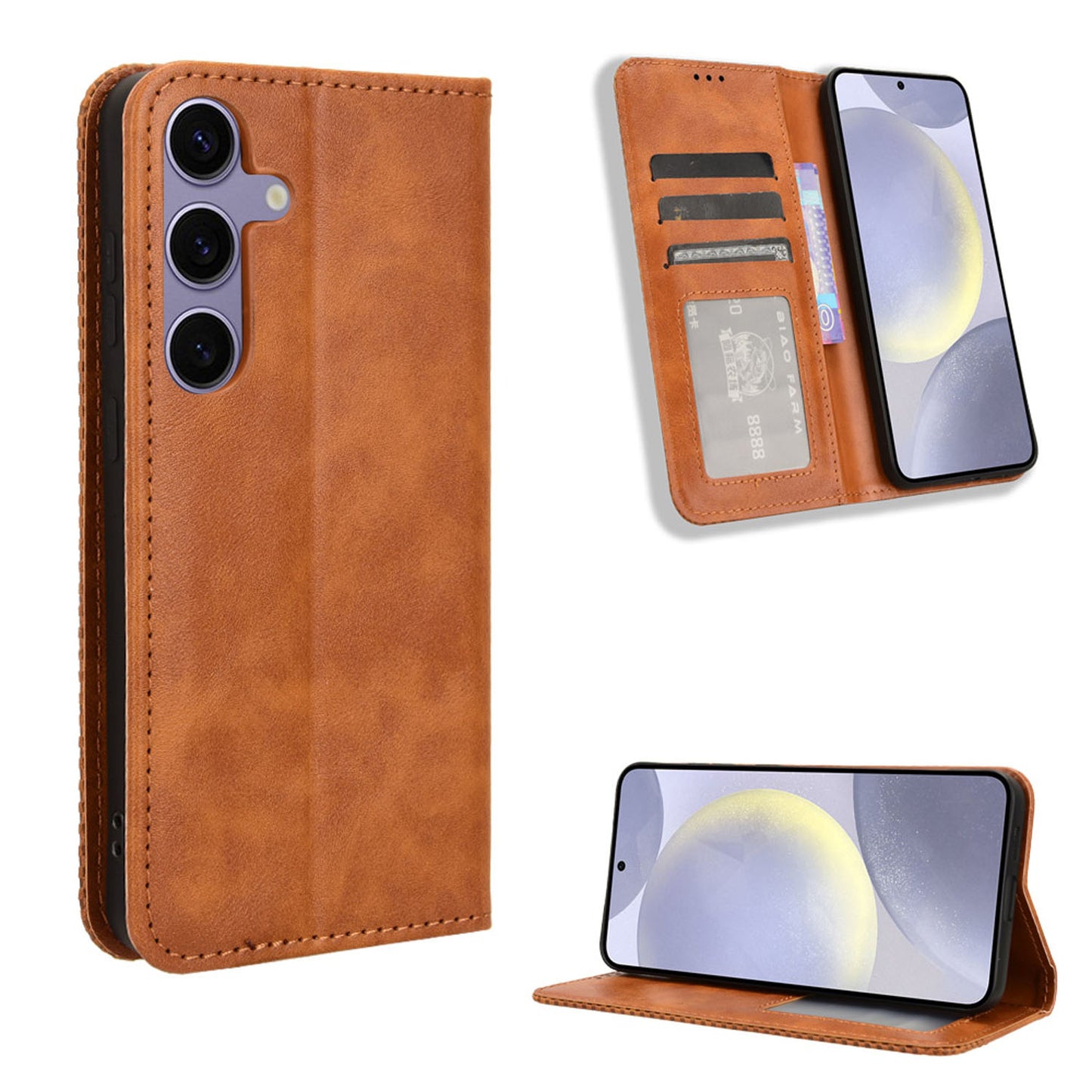 Samsung Galaxy S24 Flip Folio Case with Card Holder Hidden Magnetic, Brown