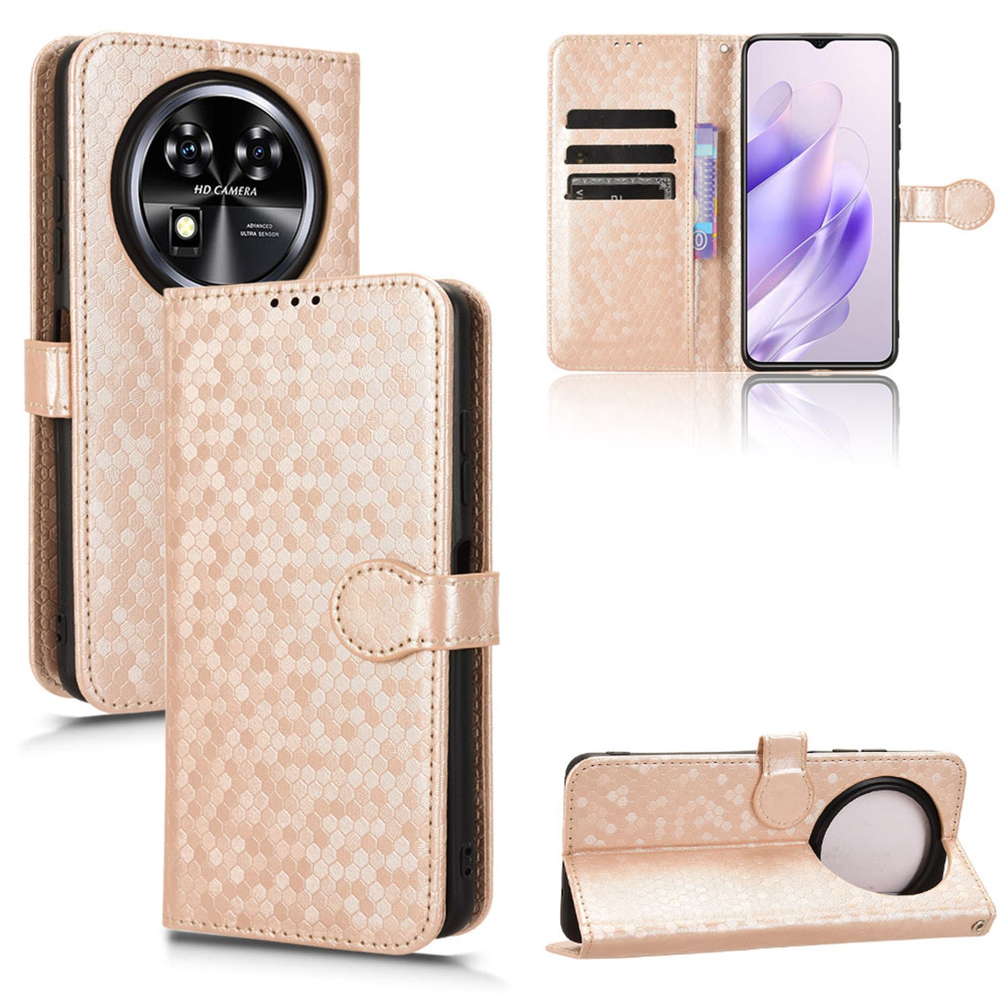 Slim Flip Polka-Dots Phone Case with Card Holder for Oukitel C37, Rose Gold