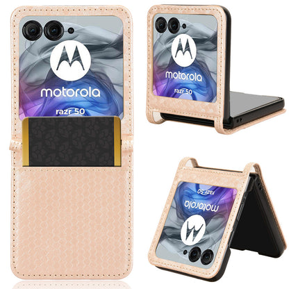 Slim Flip Polka-Dots Phone Case with Card Holder for Motorola Razr 50, Rose Gold